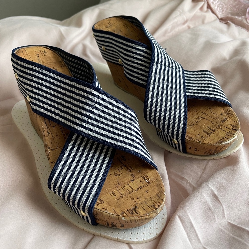 Navy & White Striped Wedges